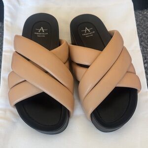 Aquatalia Talya Almond Crisscross Leather Slide Sandals